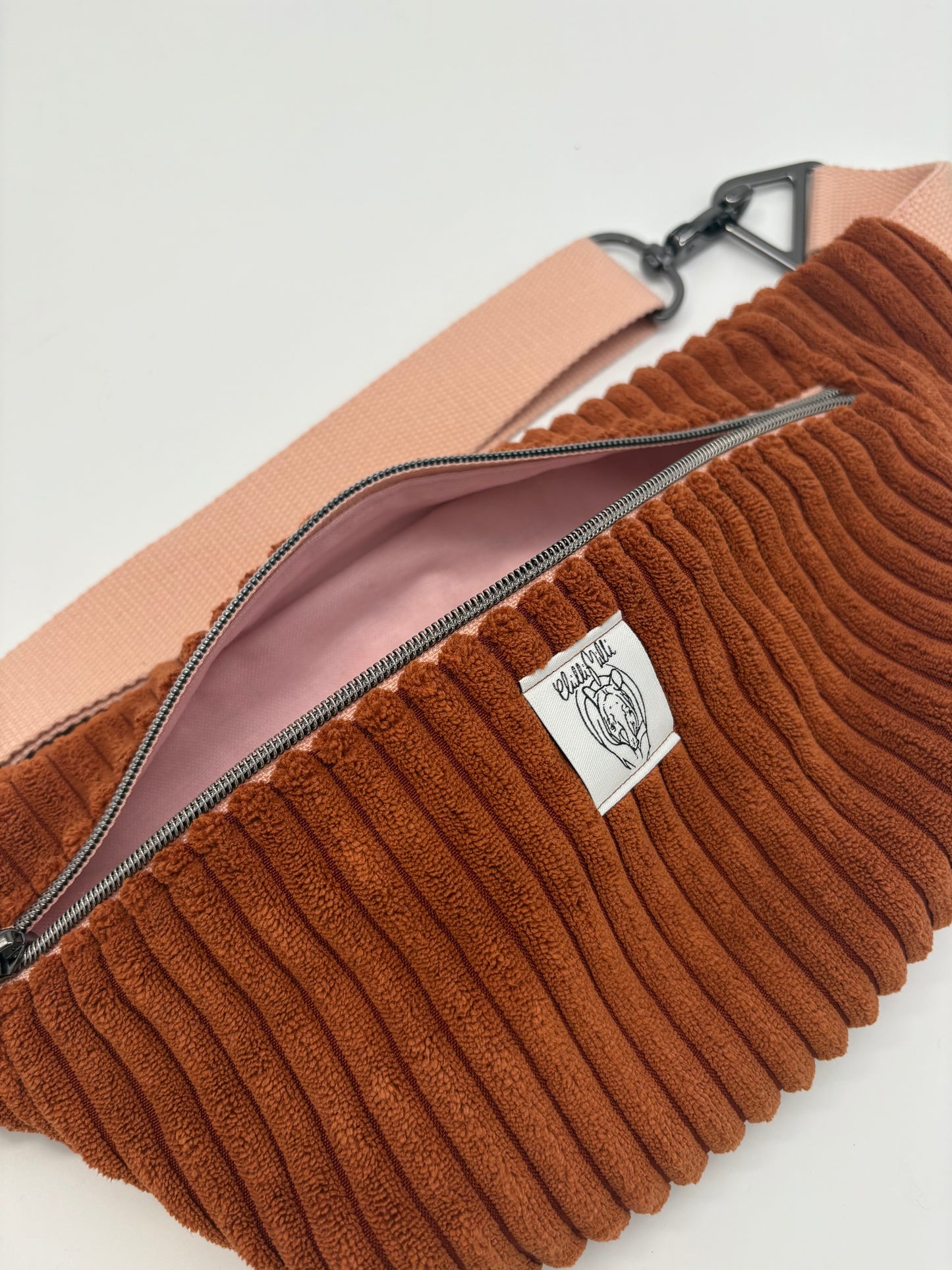 Crossbodybag/ Hipbag- Kaffee rosa Kuschelcord