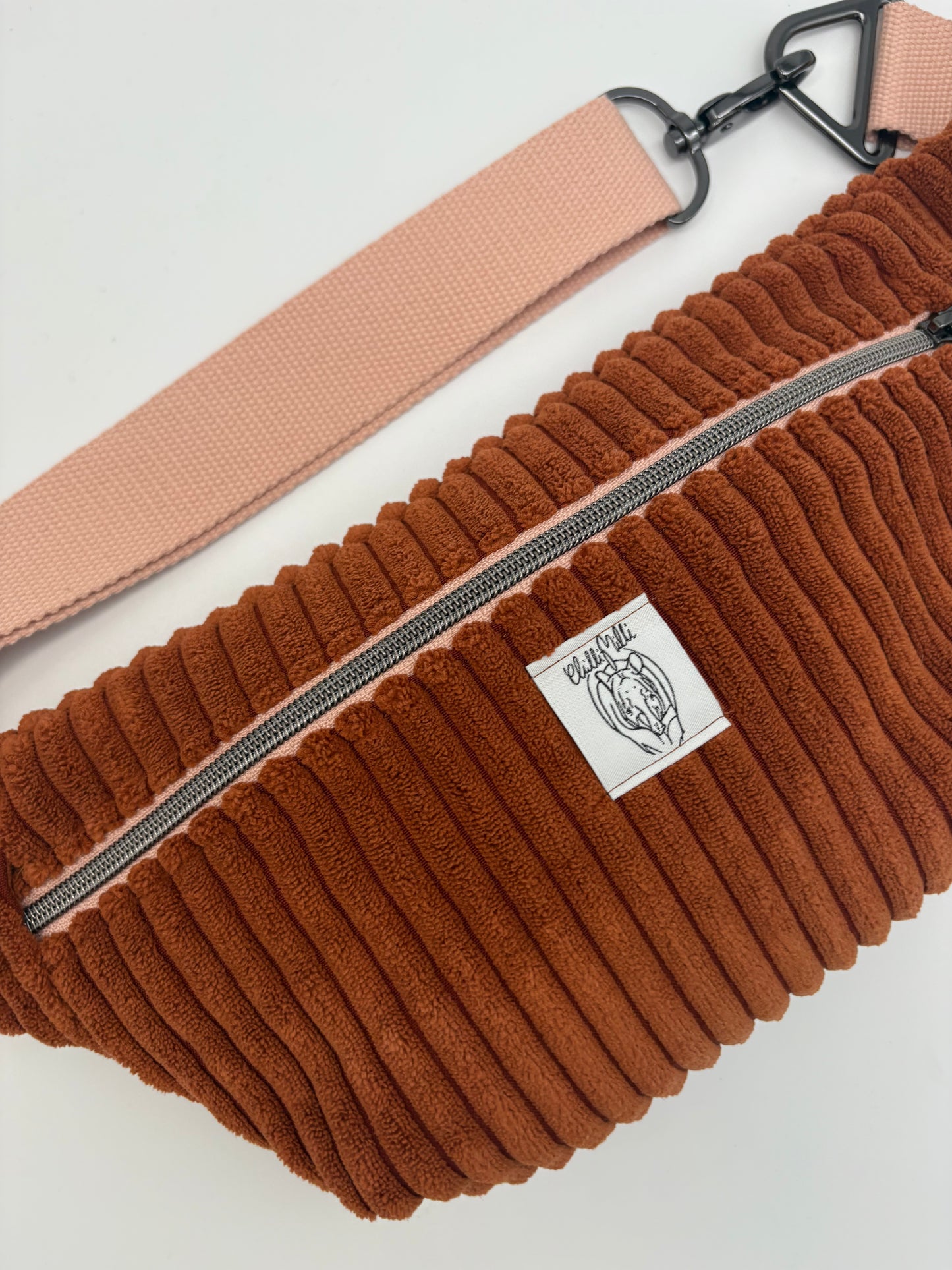 Crossbodybag/ Hipbag- Kaffee rosa Kuschelcord