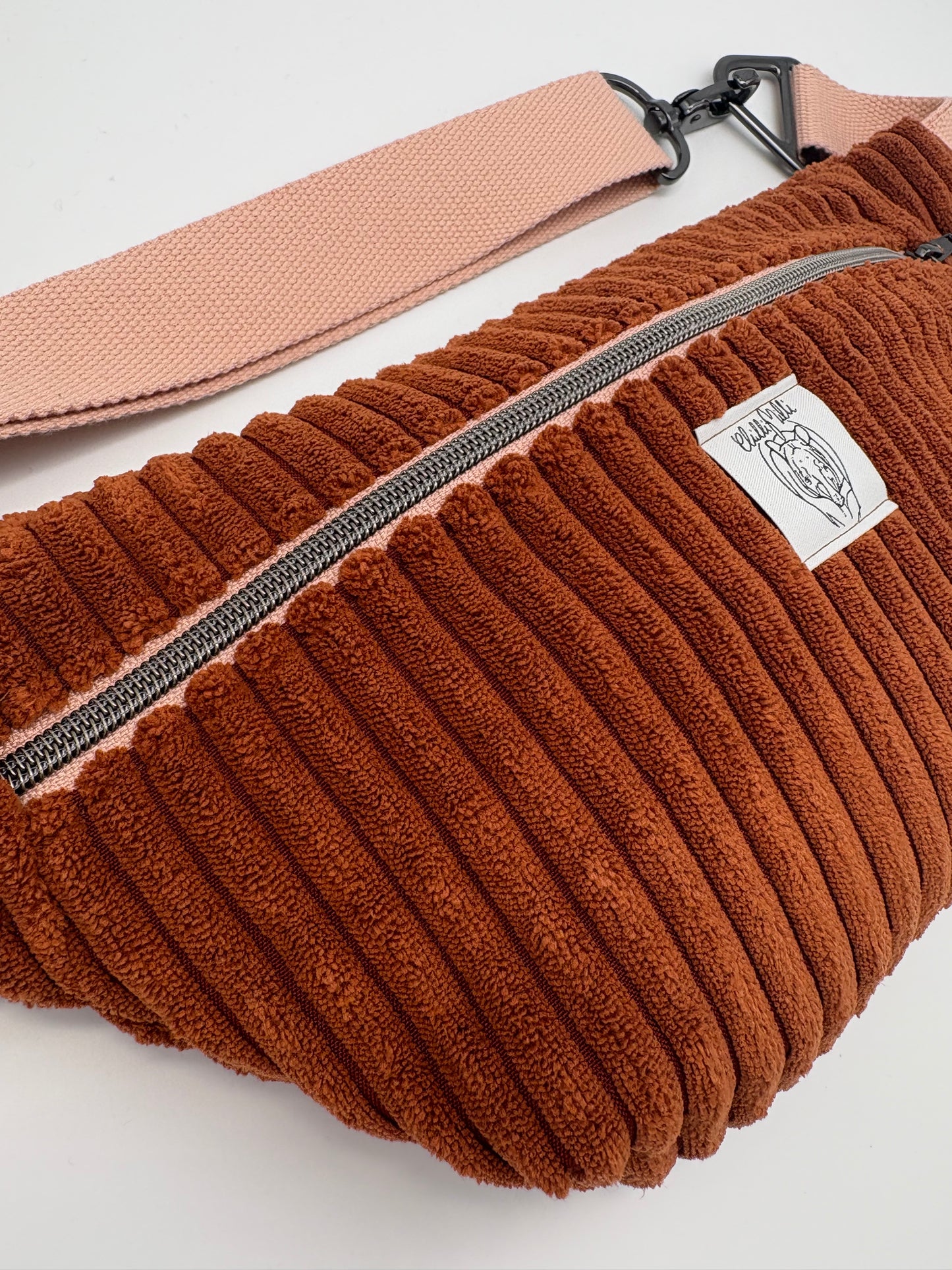 Crossbodybag/ Hipbag- Kaffee rosa Kuschelcord