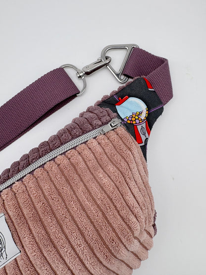 Crossbodybag/ Hipbag I- Farbmix - Kuschelcord- Kaugummi